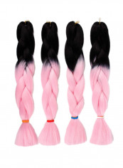 4-Piece Long Wavy Hair Extension Black/Pink 24inch