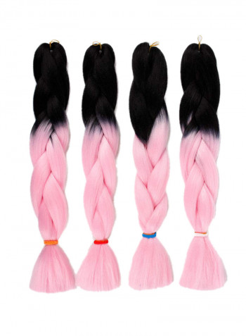 4-Piece Long Wavy Hair Extension Black/Pink 24inch