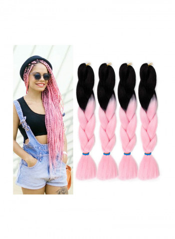 4-Piece Long Wavy Hair Extension Black/Pink 24inch