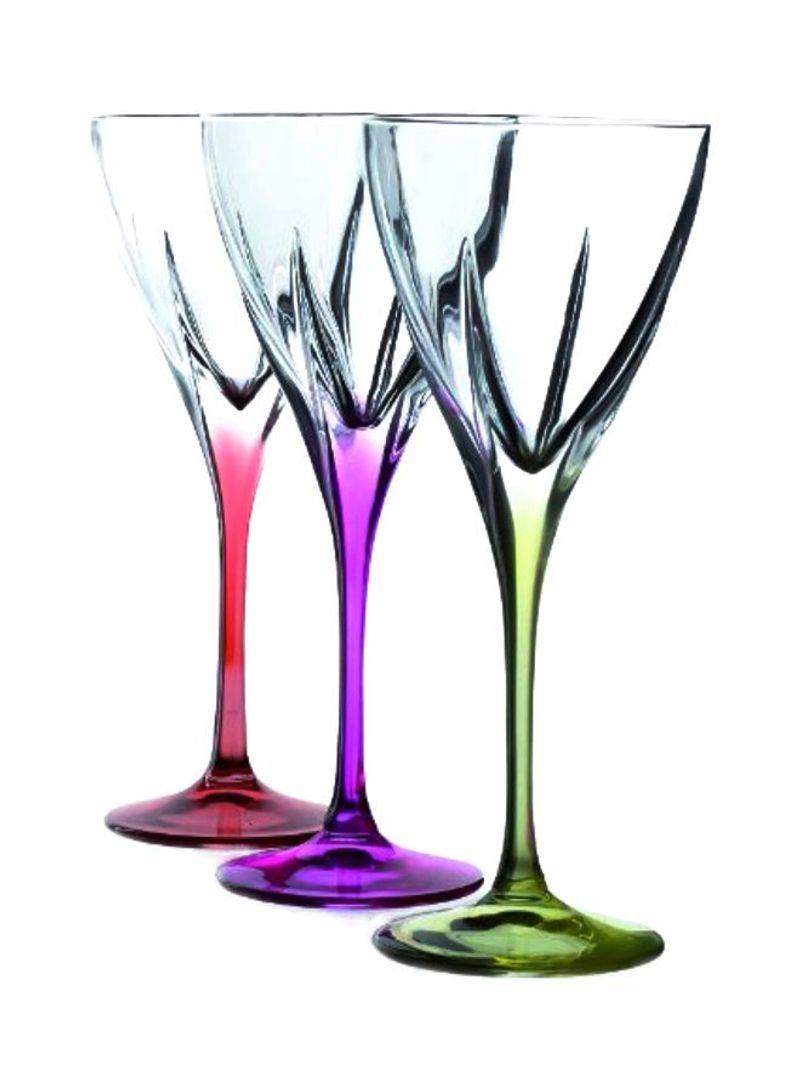 3-Piece Glass Goblet Set Blue/Fuschia/Light Green 3.75x3.75x8inch