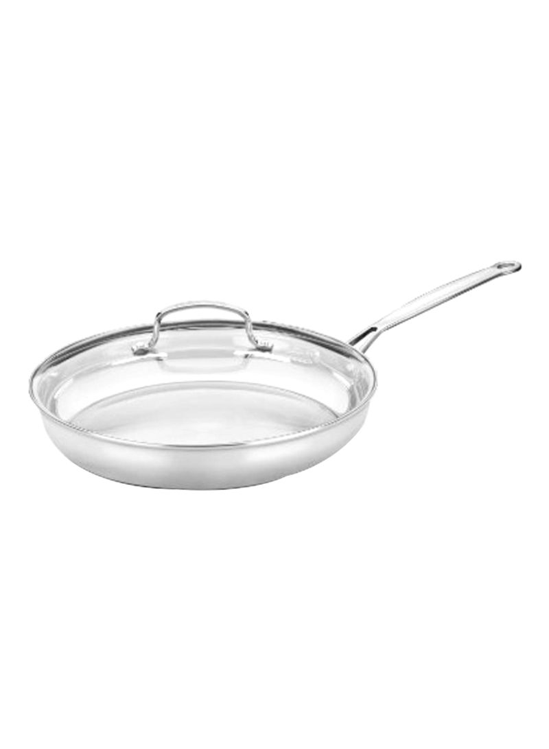 Stainless Steel Skillet Pan Silver/Clear 12inch