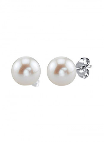 Sterling Silver Round Freshwater Cultured Pearl Stud Earrings
