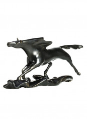 Surf Chasing Wild Galloping Horse Figure Statue Black 2500g