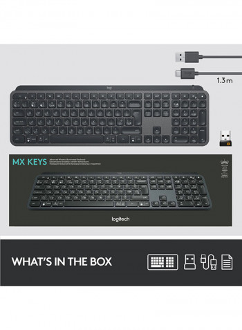MX Keys Advanced Illuminated Wireless Keyboard, Bluetooth, Tactile Responsive Typing, Backlit Keys 16.94x0.81x5.18inch Black
