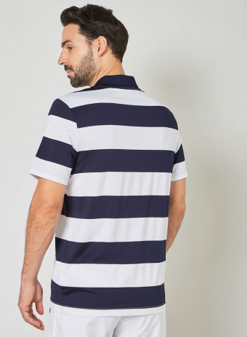 Striped  Golf Polo Navy Blue/White