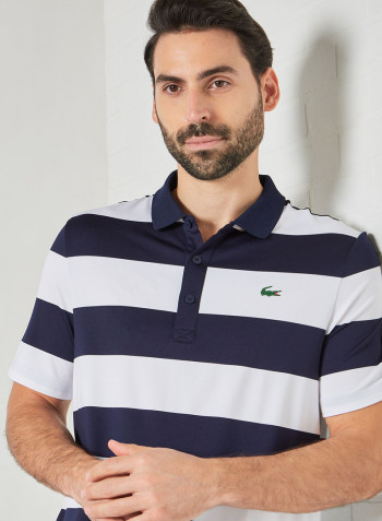 Striped  Golf Polo Navy Blue/White
