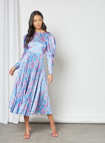 Printed Dolman Sleeve Dress Pink/Blue
