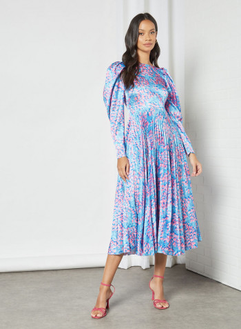 Printed Dolman Sleeve Dress Pink/Blue