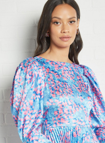 Printed Dolman Sleeve Dress Pink/Blue