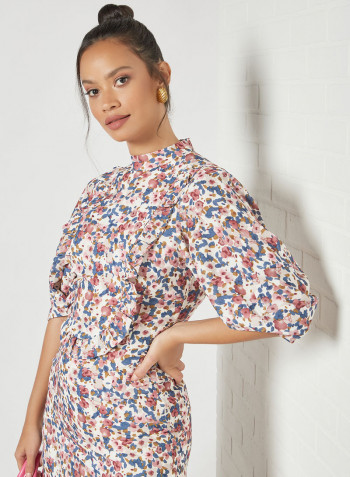 Puff Sleeve Floral Dress Multicolour