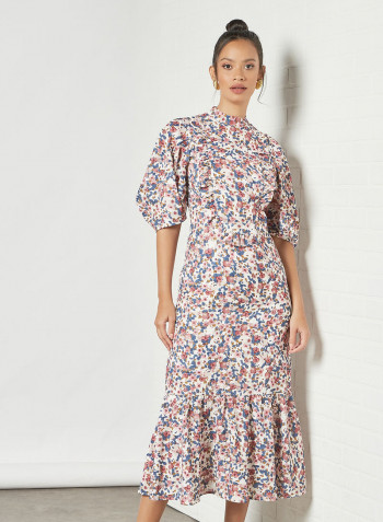 Puff Sleeve Floral Dress Multicolour