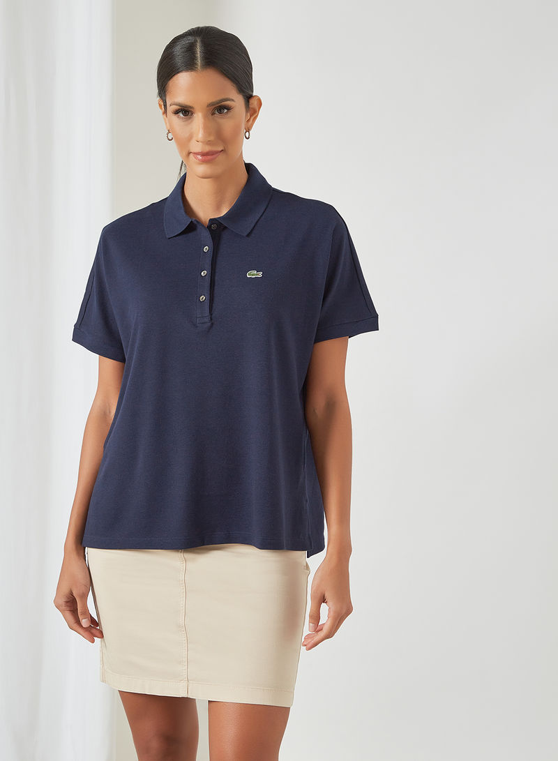 Loose Fit Piqué Polo Navy Blue