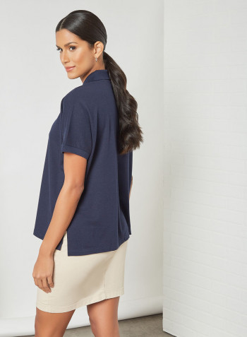 Loose Fit Piqué Polo Navy Blue