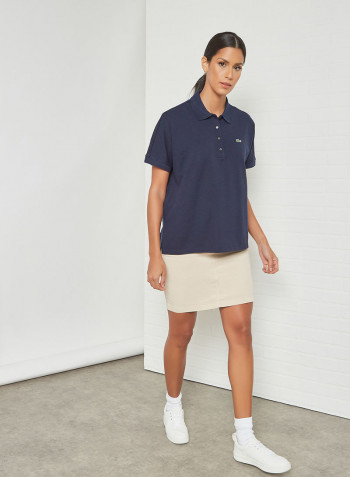 Loose Fit Piqué Polo Navy Blue
