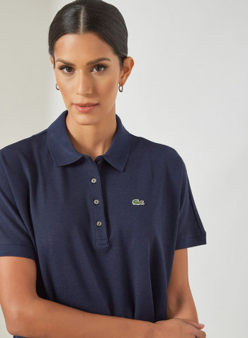 Loose Fit Piqué Polo Navy Blue