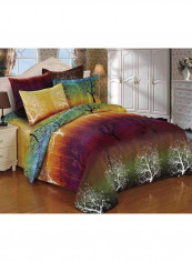 3-Piece Rainbow Tree Printed Duvet Cover Set Purple/Green/White