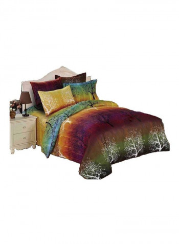 3-Piece Rainbow Tree Printed Duvet Cover Set Purple/Green/White