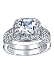 2-Piece 925 Sterling Silver Cubic Zirconia Studded Ring Set