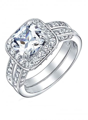 2-Piece 925 Sterling Silver Cubic Zirconia Studded Ring Set