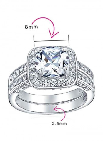 2-Piece 925 Sterling Silver Cubic Zirconia Studded Ring Set