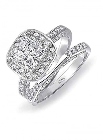2-Piece 925 Sterling Silver Cubic Zirconia Studded Ring Set
