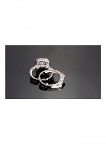 2-Piece 925 Sterling Silver Cubic Zirconia Studded Ring Set