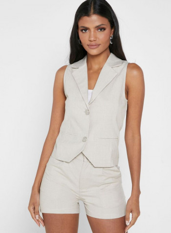 Sleeveless Notched Detail Blazer Off White