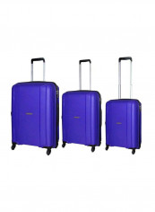 Unbreakable Sleek Hardside 3 Piece Luggage Trolley Set Purple/Silver/Black