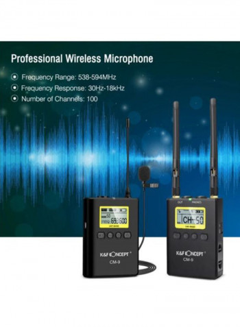 Professional Wireless Lavalier Lapel Microphone Mic System (1 Transmitter + 1 Receiver) CM-9 Black