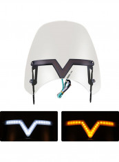 Universal Motorcycle Windshield Windscreen With DRL Turn Signal Light Wind Deflector
