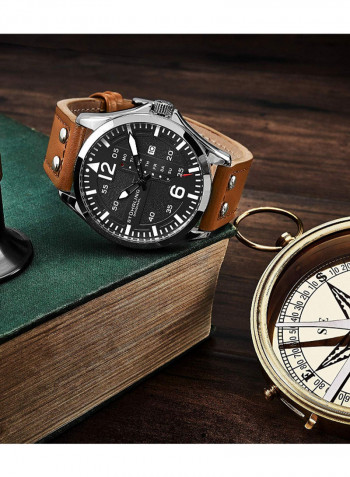 Men's Casual Leather Quartz Analog Wrist Watch 3916.2