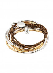 Silver Plated 4 Strand Metallic And Leather Wrap Bracelet