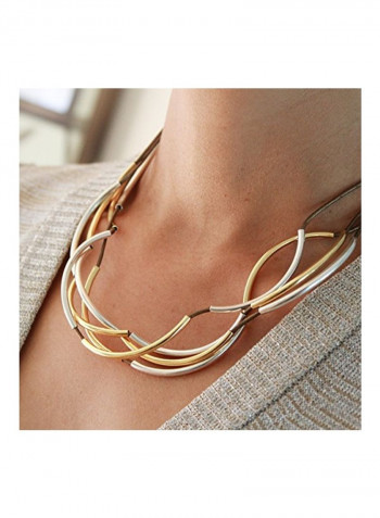 Silver Plated 4 Strand Metallic And Leather Wrap Bracelet