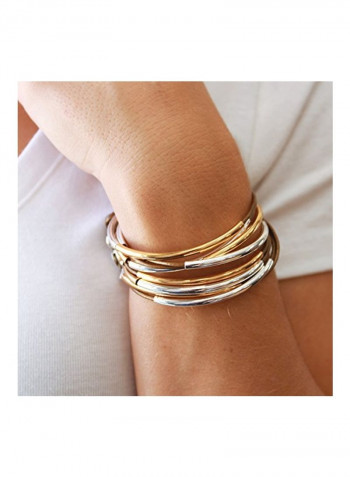 Silver Plated 4 Strand Metallic And Leather Wrap Bracelet