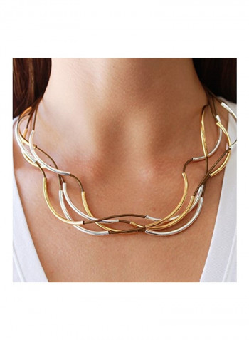 Silver Plated 4 Strand Metallic And Leather Wrap Bracelet