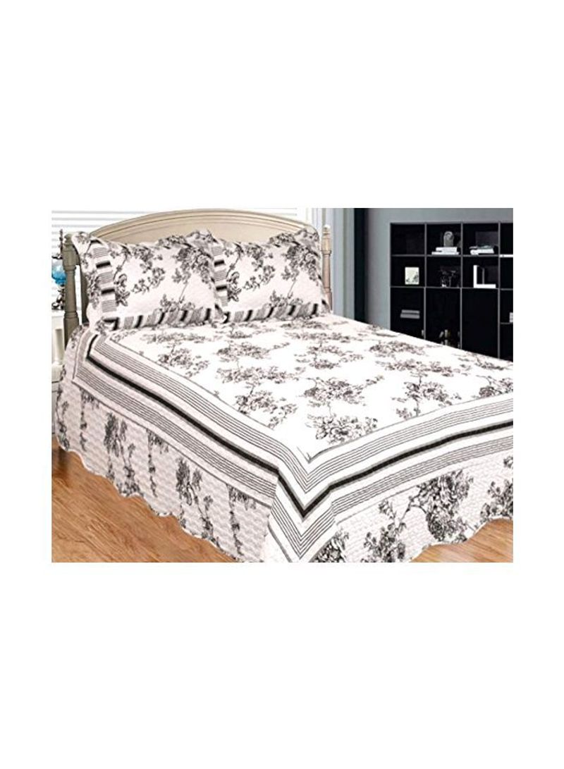 3-Piece Floral Past And Present Quilt Set Polyester White/Black King