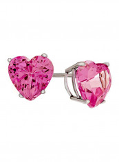 6x6mm Heart Shaped Created Pink Sapphire Post-With-Friction-Back Stud Earrings