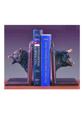 2-Piece Bronze Plated Bear And Bull Head Bookends