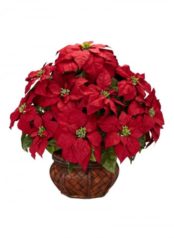 Artificial Poinsettia Flower With Pot Red/Green/Brown 22inch