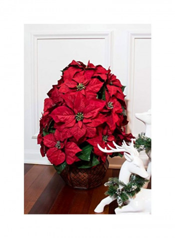 Artificial Poinsettia Flower With Pot Red/Green/Brown 22inch