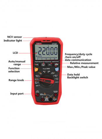 Digital Intelligent Portable Multimeter Testing Tool Red/Black 25x7x17cm