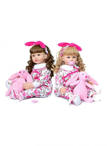 Reborn Lifelike Baby Doll with Floral Outfit and Rabbit Toy 24inch