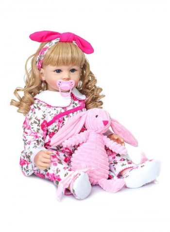 Reborn Lifelike Baby Doll with Floral Outfit and Rabbit Toy 24inch