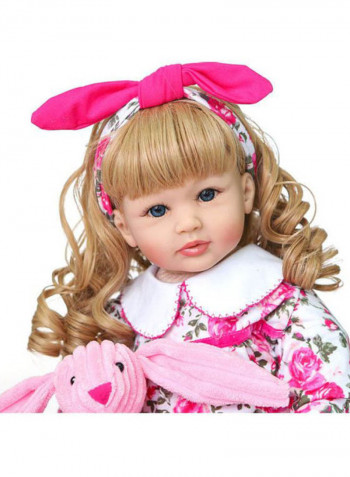 Reborn Lifelike Baby Doll with Floral Outfit and Rabbit Toy 24inch