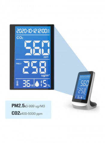 Carbon Dioxide PM2.5 Detector Thermometer And Hygrometer Air Quality Indoor Monitor Black 18.00x9.00x17.00cm