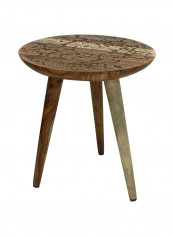 Wooden Side Table With Carved Top Brown 35 x 35 x 40cm