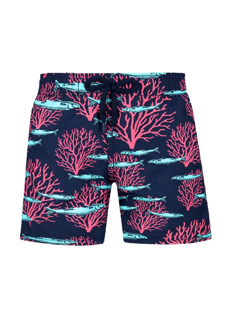 Jim Coral And Fish Printed Swim Shorts Navy/Purple/Pink