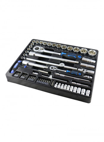 60-Piece 1/2 And 1/4 Dr. Super Lock Socket Set Silver/Black/Blue