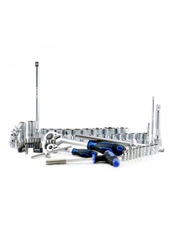 60-Piece 1/2 And 1/4 Dr. Super Lock Socket Set Silver/Black/Blue