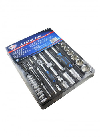 60-Piece 1/2 And 1/4 Dr. Super Lock Socket Set Silver/Black/Blue